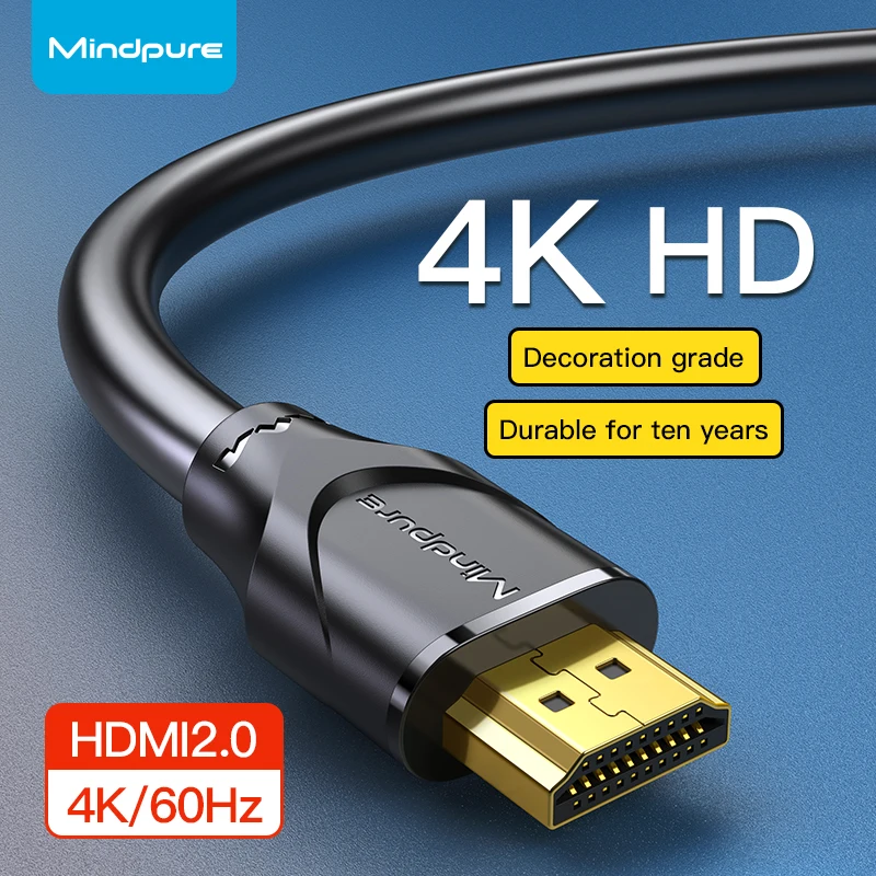 

Mindpure High Speed HDMI Cable 4K/60Hz HDR 3D HDMI 2.0 Digital Audio Video Cable for Xiaomi Box PS4 Laptop TV Monitor Projectors