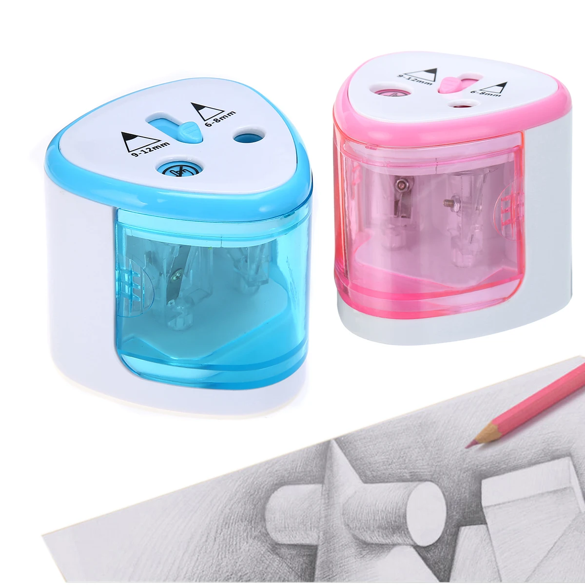 Electric Dual Hole Automatic For 6-8Mm 9-12Mm Pencils 3-5S Fast Sharpening Student Artist Office School Use For Pencel Dual