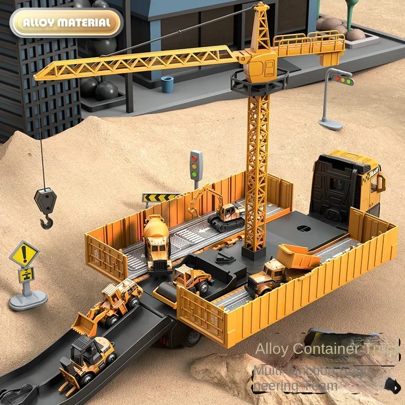 Liga de engenharia bulldozer guindaste construção caminhão torre crianças jogar escavadeira veículos carros conjunto brinquedos modelo recipiente para meninos
