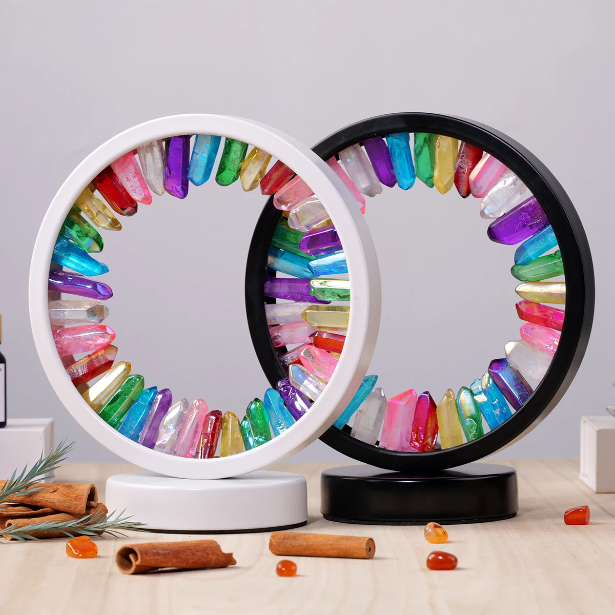 1pc Natural Crystal Aura Single Crystal Round Ambient Light Home Decor Night Light with Premium Aesthetic Holiday Gift