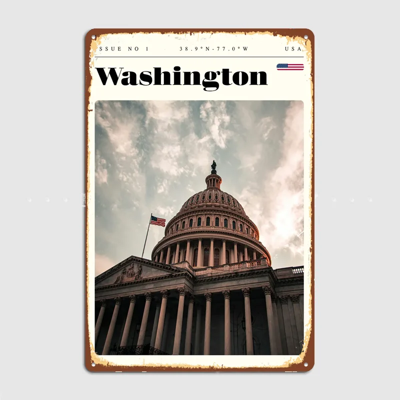 Washington D.C. Capitol Travel Metal Custom Sign Living Room Wall Indoor Decor Room Decoration Bedroom Posters Home Decor