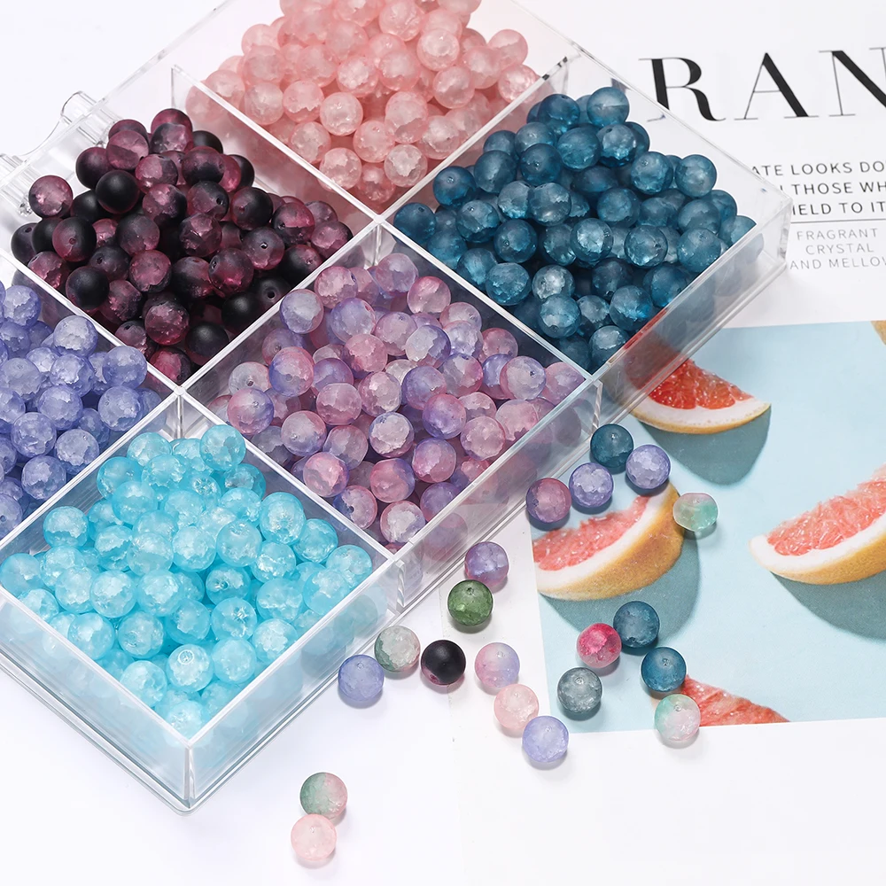 20/50pcs Colorful Cracked Glass Round Beads Loose Frosted Gradient Beads for DIY Bracelet Earring Jewelry Findings Supplies