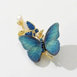 Women's Luxury Rhinestone Pearl Butterfly Brooches Exquisite Fabric Embroidered Butterfly Insect Brooch Pin Party Office Jewelry