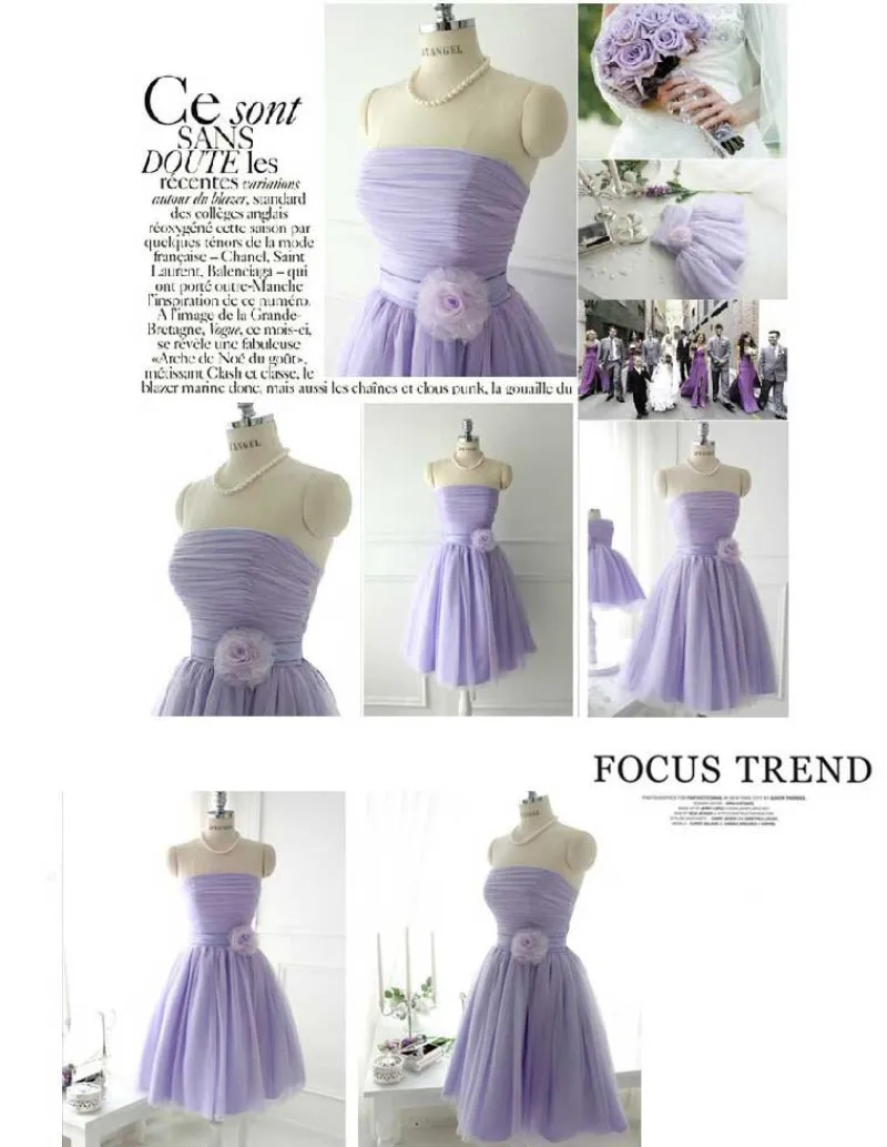 Reject Return Custom Made Short Bridesmaid Dresses Lilac Grass Purple White Pleat Mesh Tulle Strapless Prom Dresses With Bow