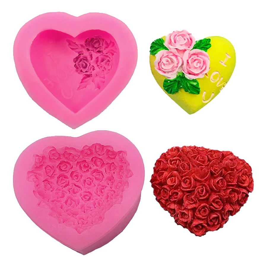 2pcs set Love Rose Shape Cake Chocolate Fondant Glue Baking Decoration Tools Silicone Molds for Cake Decoration