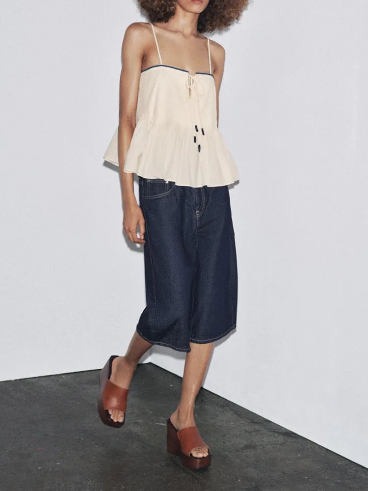 Été 2025 nouvelles femmes Faion Sexy sangle couleur Blo haut Ele Personali femmes vêtements ethnique scène Costume