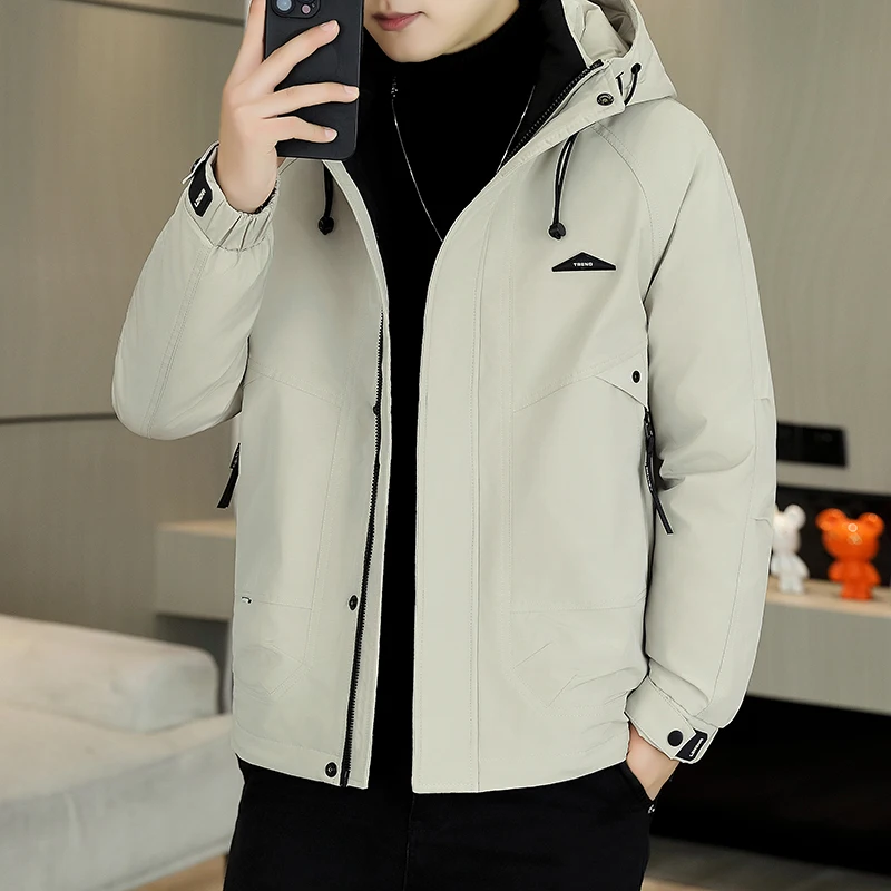 

Winter Casual Warm Men Hiking Down Coats with Hood Outdoor Windproof Male Clothes Solid Color Camping Down Jacket High Quality