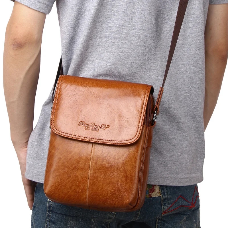 Luxury Men Genuine Leather Shoulder Messenger Bag Large Capacity Cowhide Crossbody Bag Vintage Small Travel Bag For Male