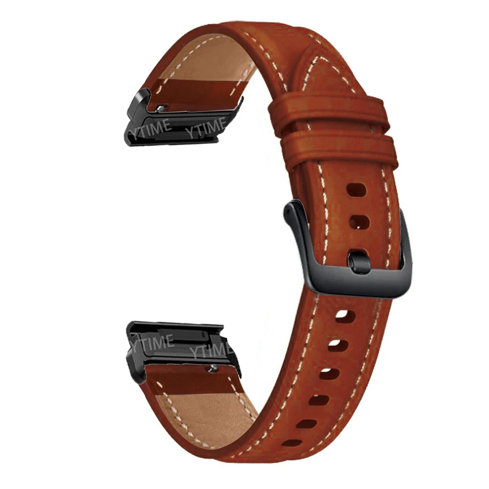 Ремешок кожаный для наручных часов Garmin Fenix 6 6X Pro 5 5X Plus 7 7X Epix 3HR Forerunner 935