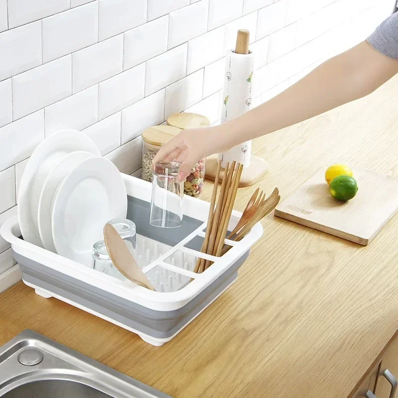 

Kitchen Dish Rack Foldable Kitchen Storage Water Leakage Plastic Tableware Bowl Dinnerware Drain Bowl Tray Home Drying Rack