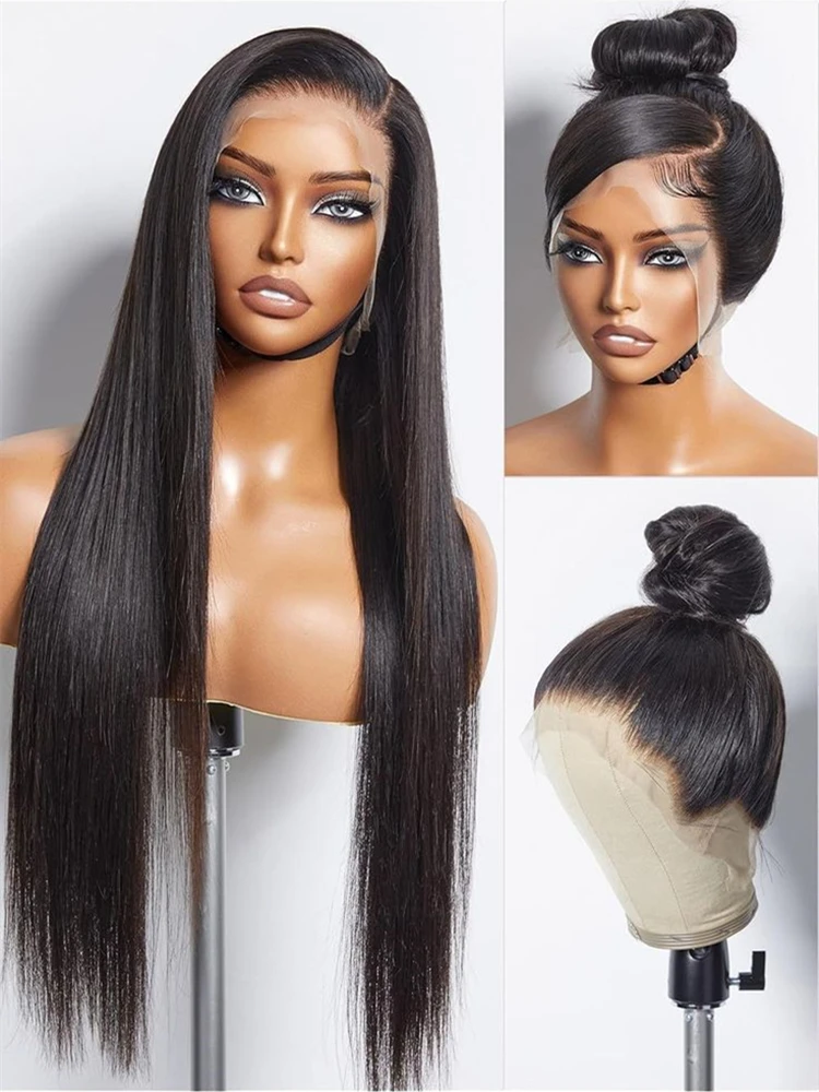 Wig Rambut Asli Brasil 40 Inch 13x4 13x6 HD Transparan Bone Straight Lace Front Wig 220 Density 360 Full Lace Untuk Wanita ﻿