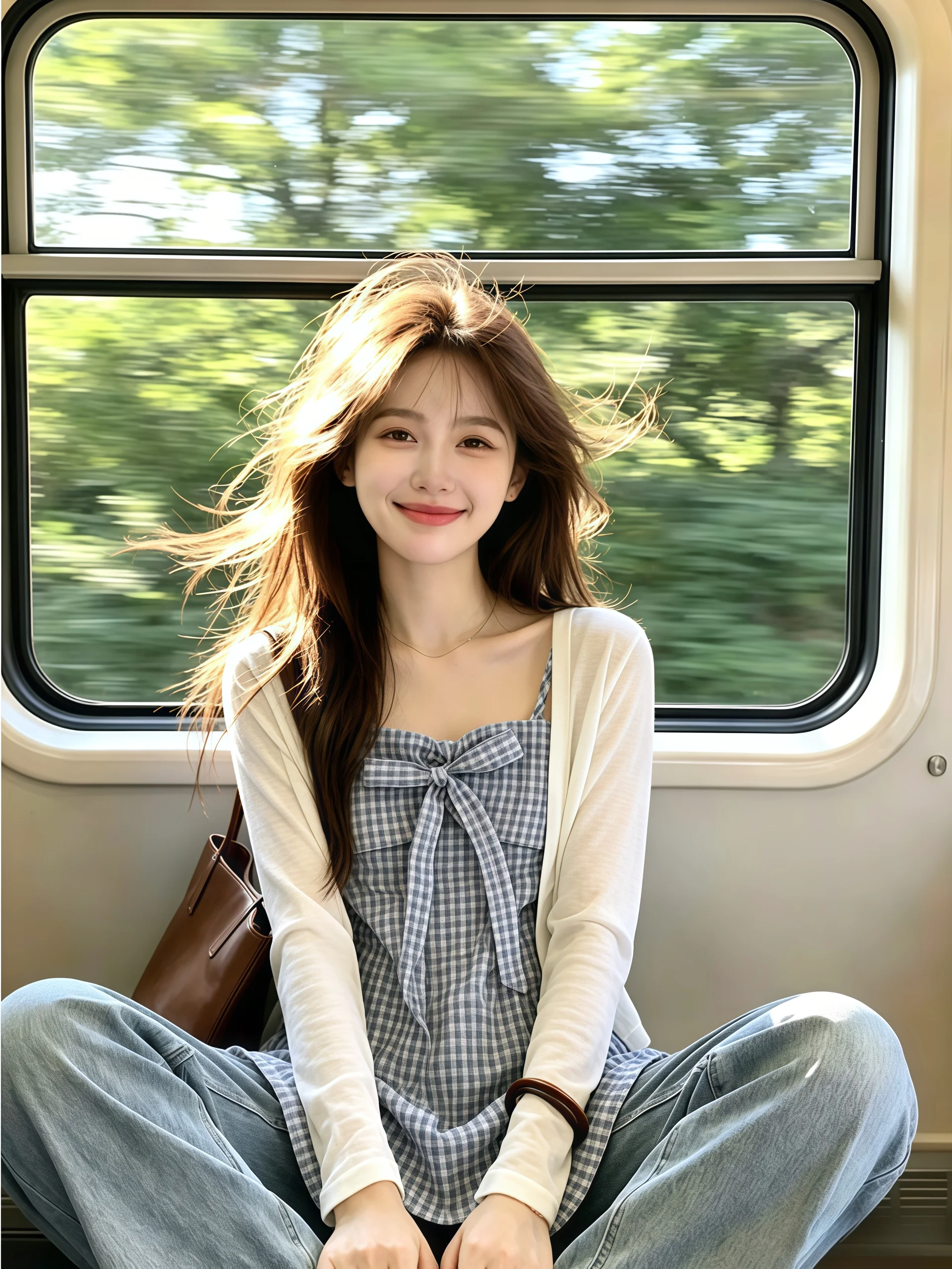 

Sweet Style Knot Plaid Strap Vest Women's Long Sleeve Summer New Two-Piece Set Self-Preserving Style Commute Korean...