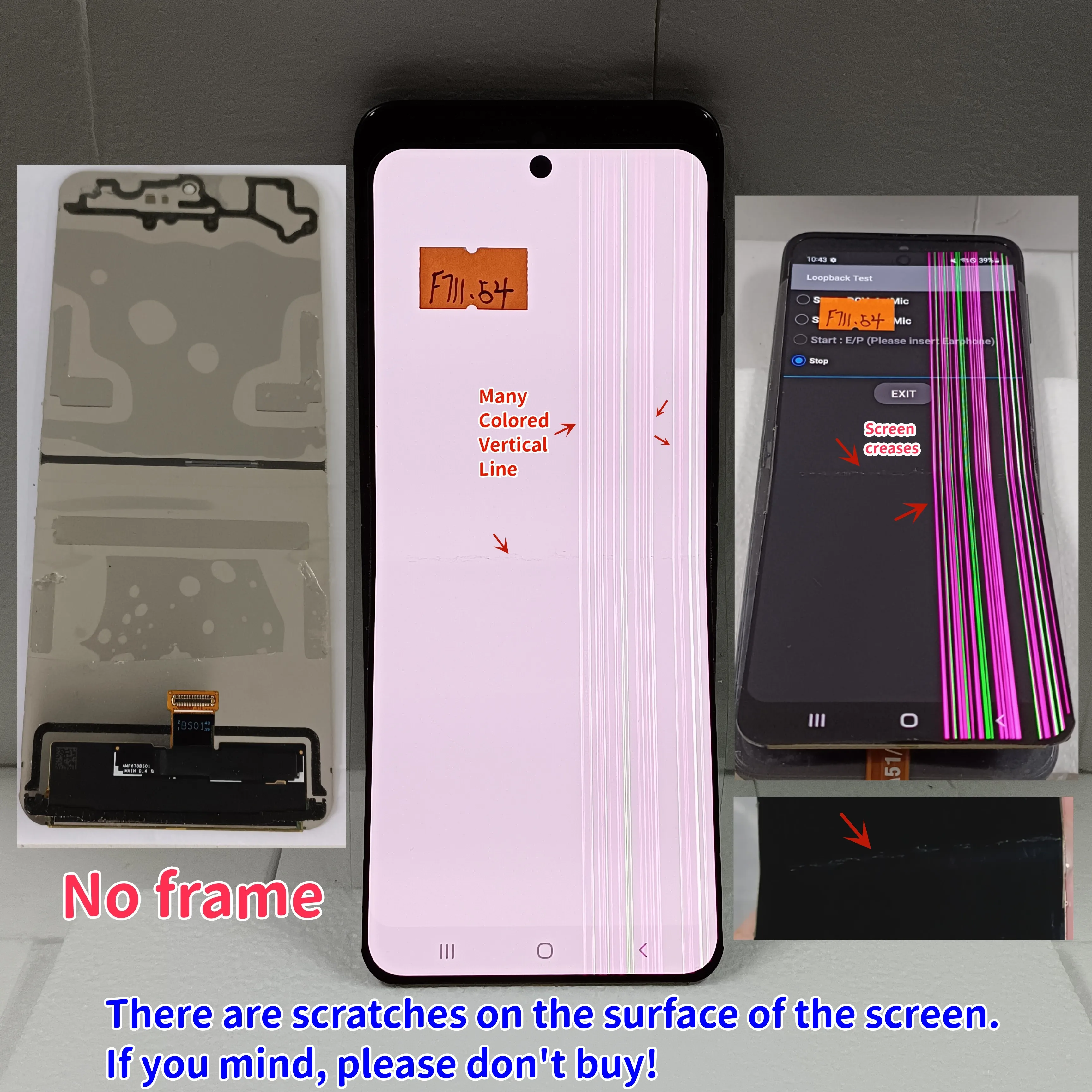 Super AMOLED For Samsung Z Flip 3 5G Touch LCD  F711 F711B F7110 Display Touch Screen Digitizer Assembly With Defects With Frame