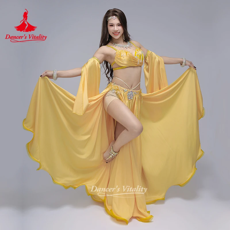 مجموعة أداء الرقص الشرقي كبار AB الحجارة الصدرية + الأكمام + تنورة طويلة 3 قطعة مسابقة الرقص الشرقي الزي حيوية الراقصة #1