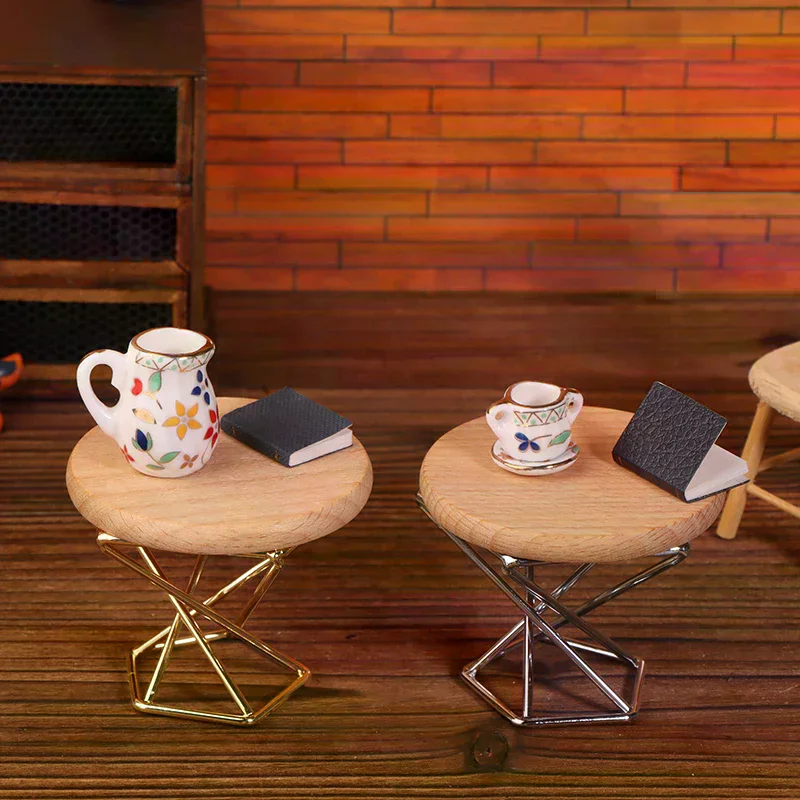 1/12 Dollhouse Simulation Coffee Table Round Tea Table Model Funiture Accessories For Doll House Decor Kids Pretend Play Toys