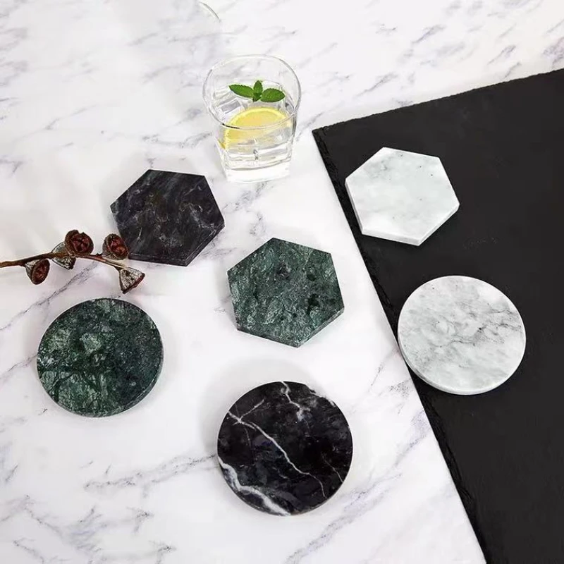 Natural Marble Coasters Coffee Round Heat-resistant Coasters Square Heat-insulating Teacup Cushions Accessories