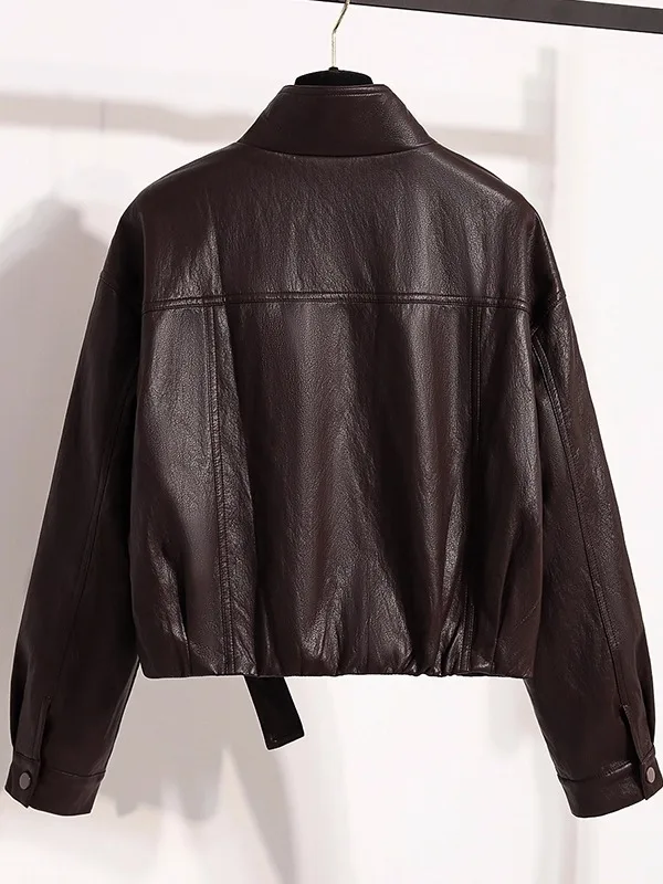 Veste en cuir décontractée noire pour femme, grande taille, coupe ample, vêtement d'extérieur tendance pour la saison automne-hiver