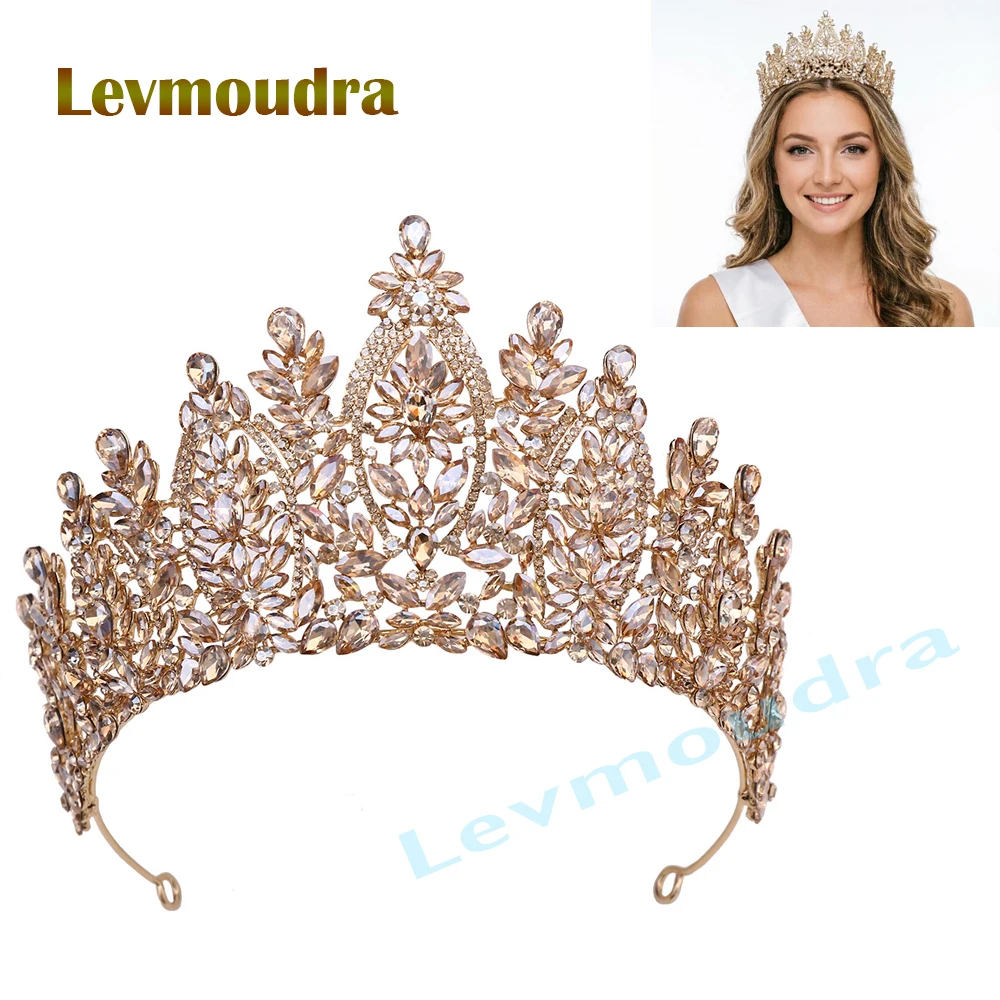 

Levmoudra Crystal Wedding Crowns Queen Princess Large Bridal Tiaras Crown For Pageant Miss Universe Hair Jewelry Headdress