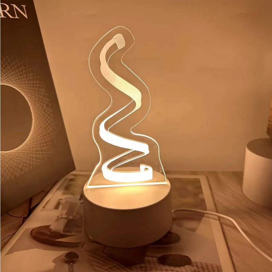 1PC Creative 3D Night Light Wavy Shape Warm Light Table Top Decorative Lamp