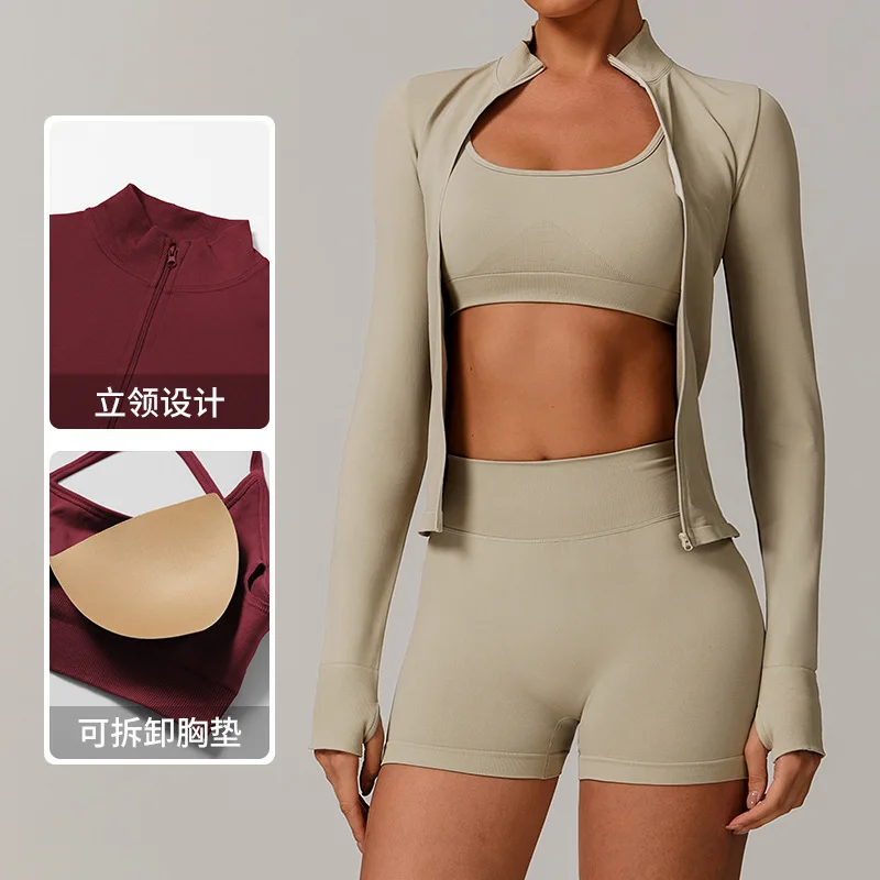 

3pcs black seweless brocade Amami back yoga suit set, running quick-drying tight fitness suit set, women's bra and long pants