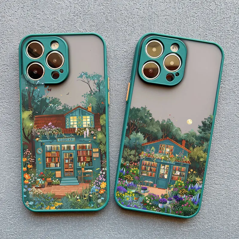 Wunderschöne Natur-Wald-Baum-Buchhandlung Handyhülle für iPhone 14 13 12 11 Pro Max 17 15 16 Pro Max 14 Plus Mini XS X XR Schutzhüllen – Detail 13