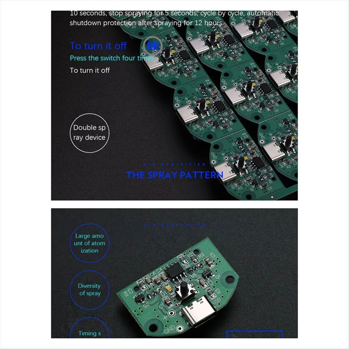 T80C! Dual Spray Atomization Module USB Humidifier Driving Circuit Board Atomization Experimental Equipment Ultrasonic