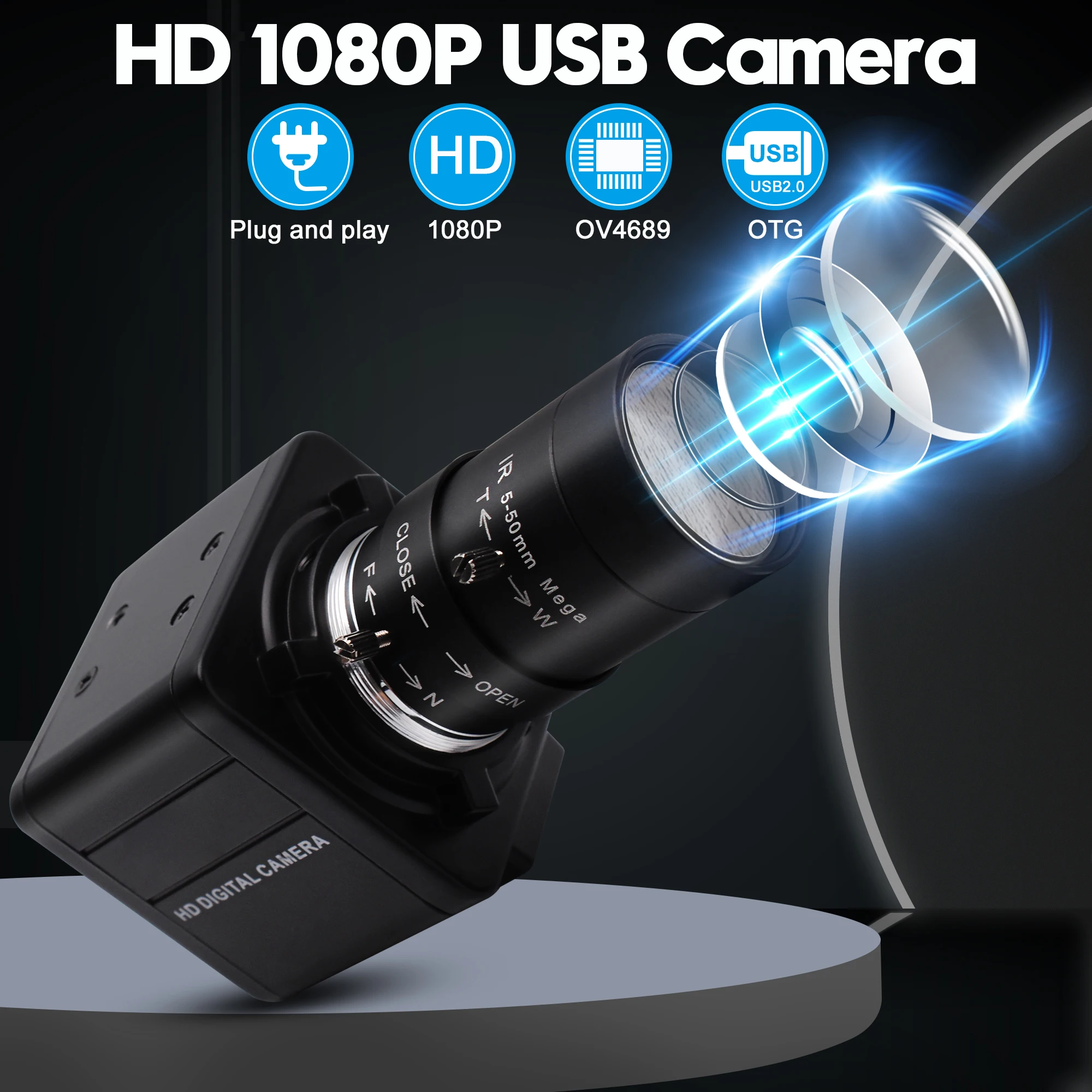 ELP High Speed Camera 260fps 120fps 60fps 1080p 720p  Manual Zoom Webcam OV4689 UVC Plug Play PC USB Camera for Motion Video