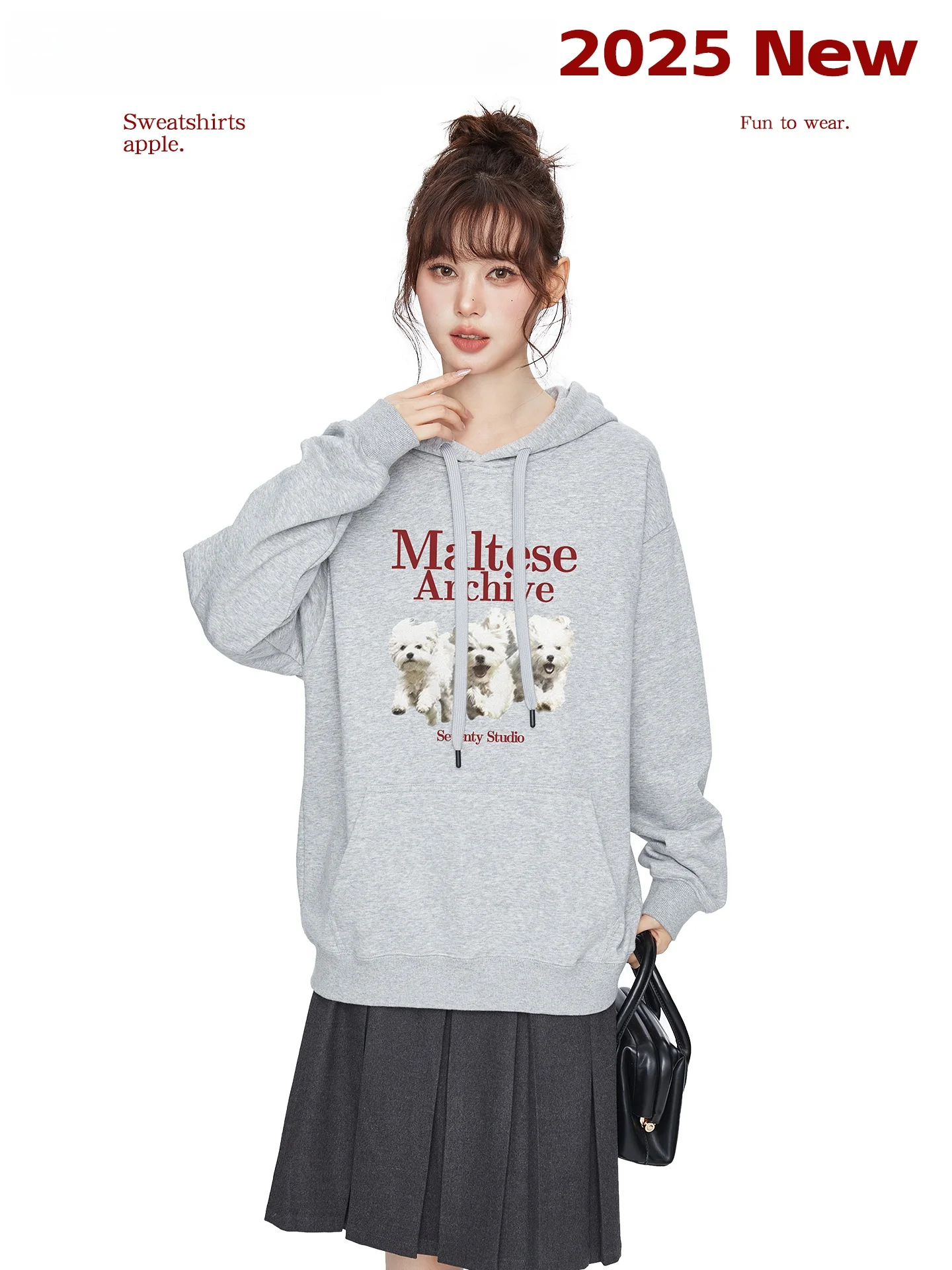 เสื้อฮู้ดพิมพ์ลายสุนัขสุดฮิตสำหรับผู้หญิง ทรงหลวม ผ้าคอตตอนผสมโพลีเอสเตอร์ แขนยาว คอกลม เสื้อสเวตเตอร์ ฤดูใบไม้ร่วง ฤดูหนาว รุ่นใหม่