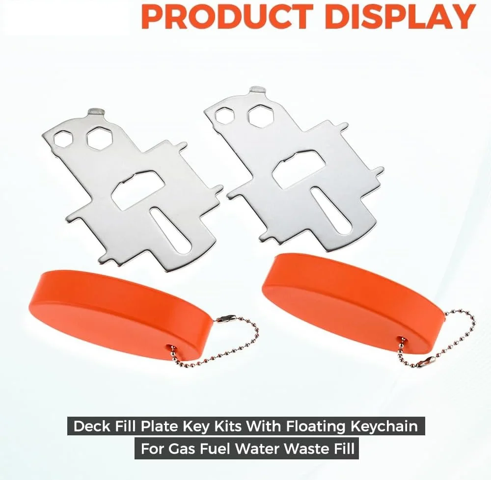 2Pcs Deck Fill Plate Key Kit Boat Gas Key Marine Tool with Floating Keychain for Fuel Water Gas Waste Multifunctional Workplace