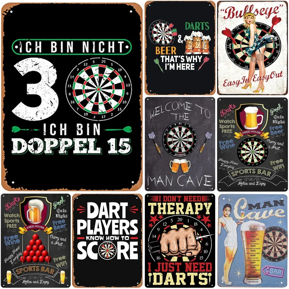 

Vintage Darts Beer Metal Tin Signs Wall Art Decor for Man Cave Home Cafe Game Room Club Bar Retro Iron Painting Posters