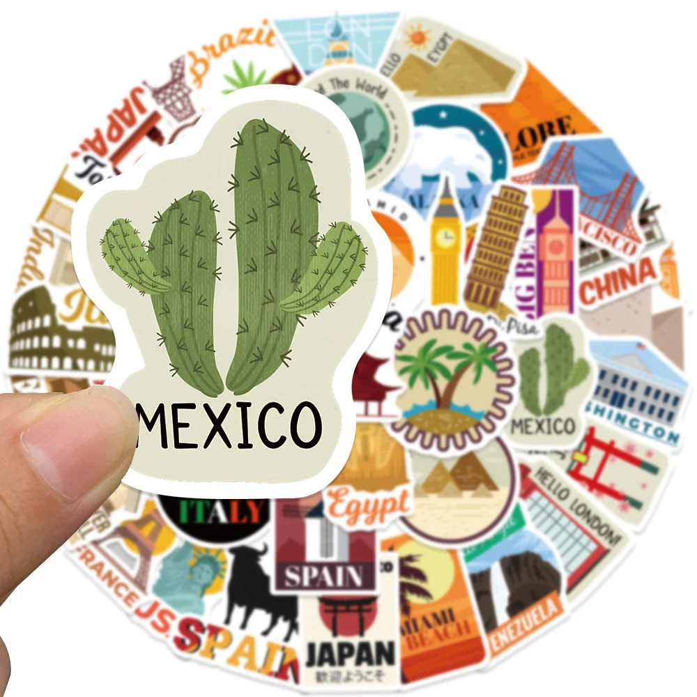 50pcs World City Landmark Stickers Pack Scrapbook Stationery Ipad Phone Laptop DIY Cartoon Sticker Journaling Materials