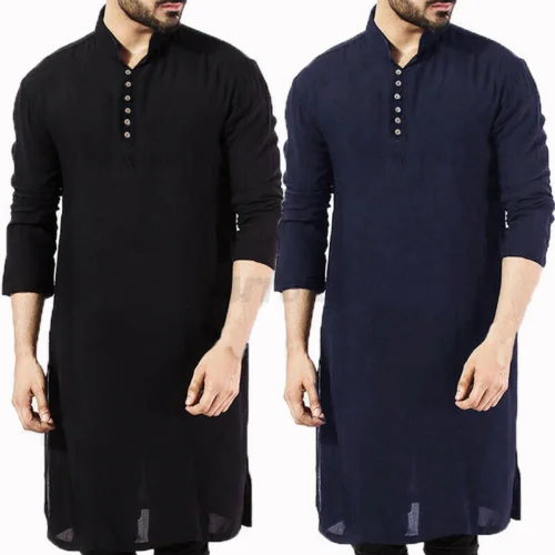 Mens Pakistan Pajama Indian Ethnic Plain Long Sleeve Shirt Tee