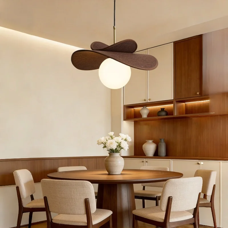 French Style Restaurant Chandelier Japanese Rattan Woven Light Fixture Homestay Fabric Light Living Room Bedroom Home Appliance