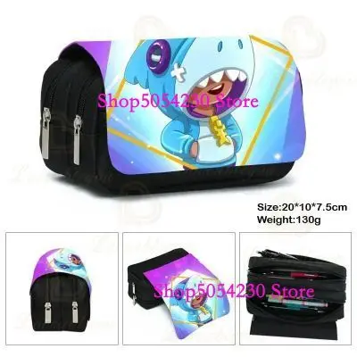 Estuche de lona elástico con estampado de figuras de anime para niños, estuche de lápices de gran capacidad de doble capa con diseño de Brawl-Star-Hero, material escolar