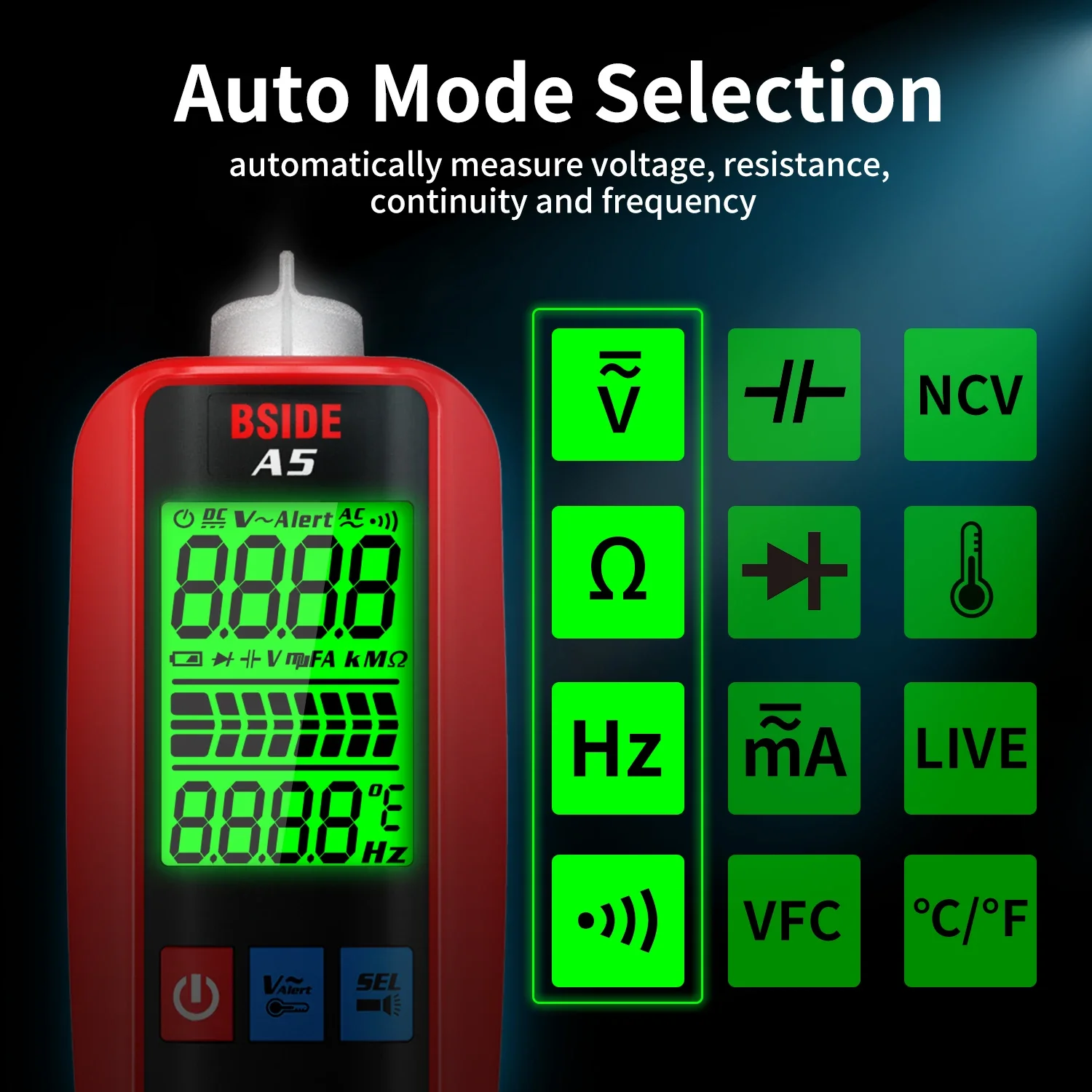 BSIDE A5/A5X Smart Digital Multimeter USB Tester Profesional AC DC Current VFC NCV Live Wire Ohm Diode Voltage Detect Meter