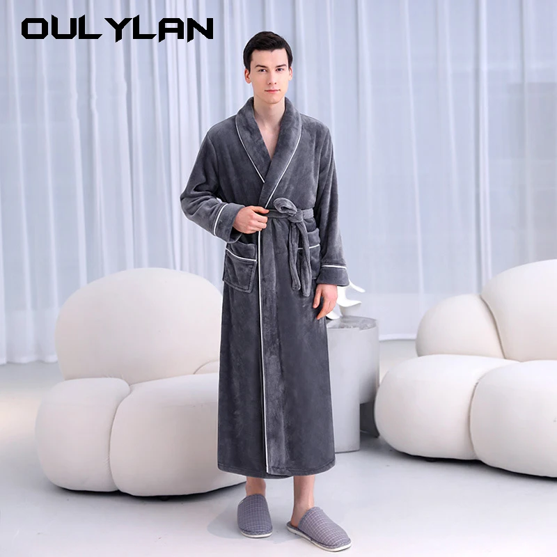 Oulylan 2024 Winter Men Black Color Thick Warm Flannel Pajama Sets For Men Loose Sleepwear Men Homewear Home Clothes