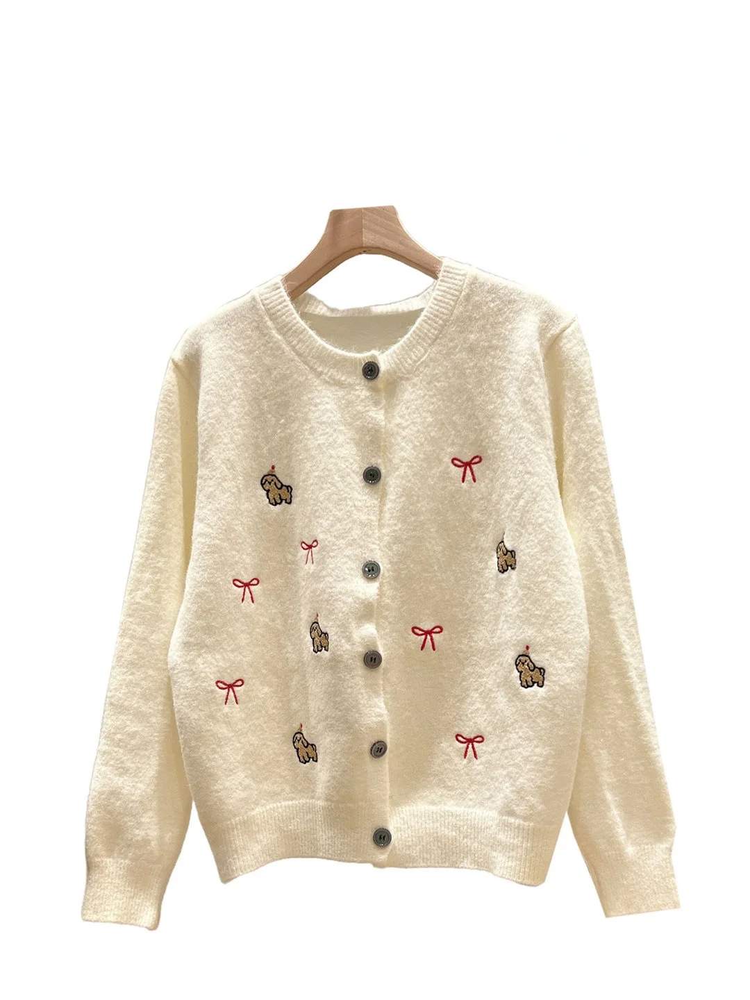 

Winter 2025 Women's Thiened Long Sve round Ne Knitted Cardigan Embroidered Knot Oversized Outerwear Coat