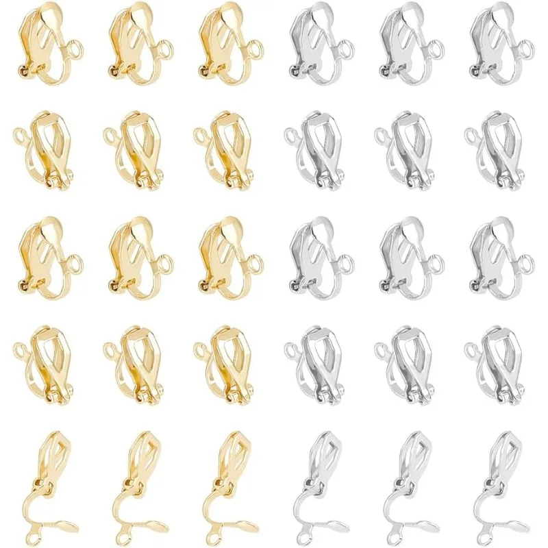 40pcs(20pairs) Stainless Steel Clip-on Earrings Golden & Stainless Steel Color Earrings Findings Clip-on Earring Converter