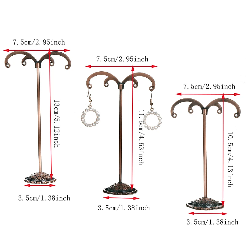 3Pcs/set Portable Earring T-Bar Display Stand Jewelry Display Rack Metal Earring Stud Organizer Holder Earring Display