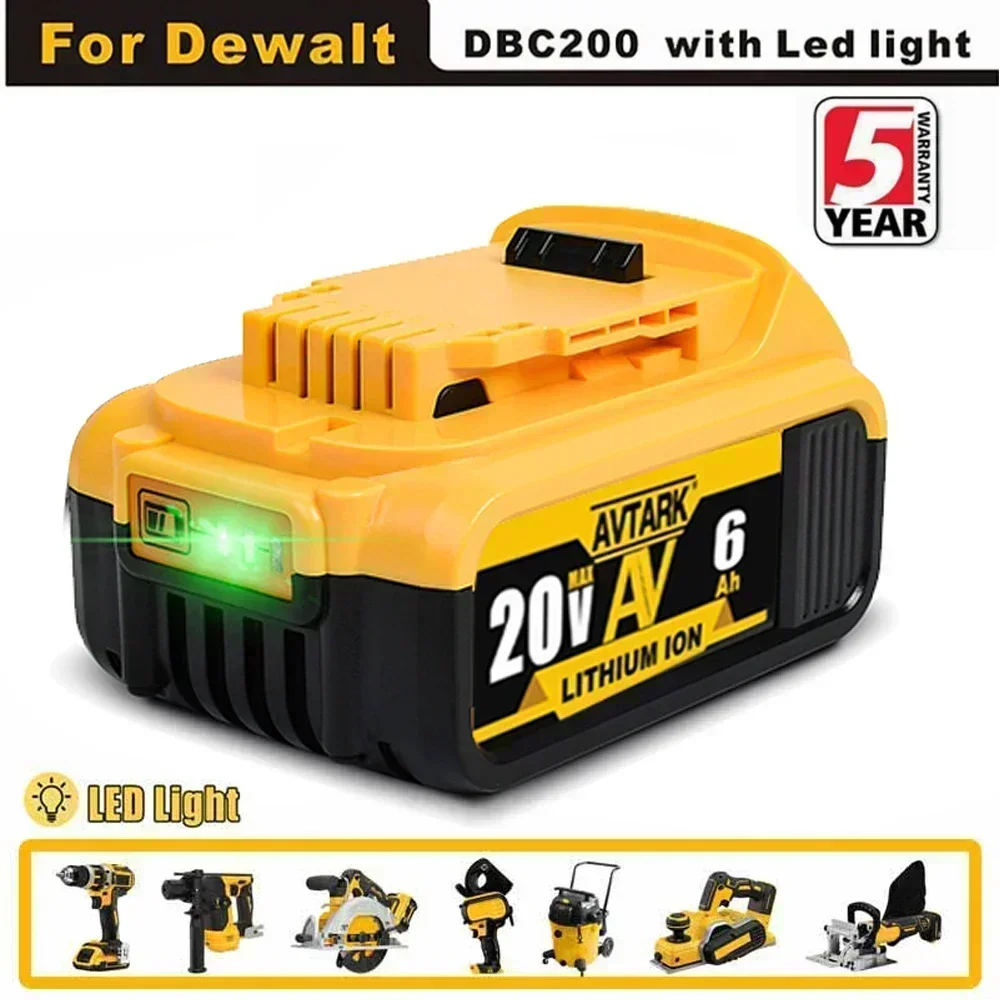 

NEW 2023 Upgrade DCB200 20V 6000mAh Battery , charger For Dewalt 18V DCB184 DCB200 DCB182 DCB180 DCB181 DCB182 DCB201 Tools Batt