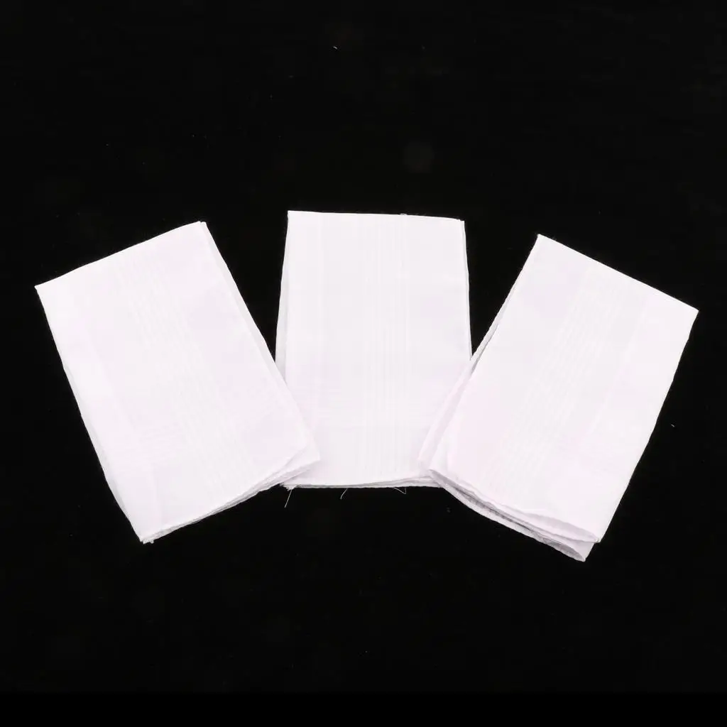 3pcs Men Soft Cotton Handkerchiefs White Pocket Square Comfy Hanky Kerchief