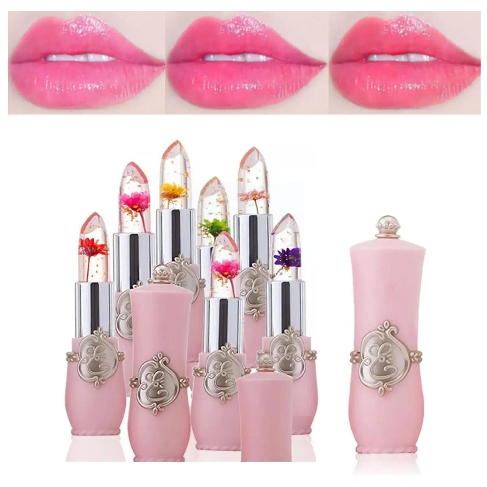 Jelly Flower Cor Mudando Batom, Lip Gloss, Hidratante Cosméticos, Crystal Pomade, Maquiagem Lip Balm, Temperatura, Transpa, T9m2