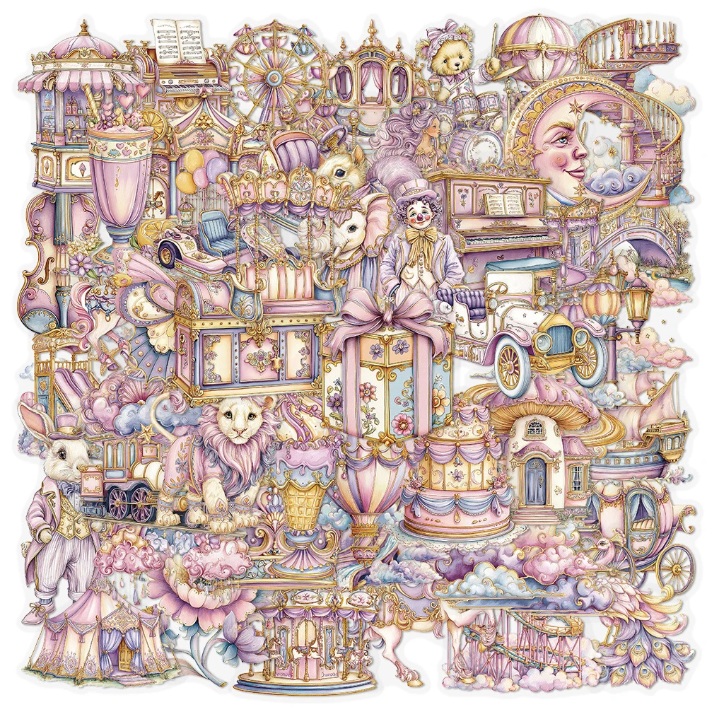 

10/30/50pcs Transparent Cute Dream Amusement Park Cartoon Stickers Luggage Skateboard Laptop Guitar DIY Aesthetic Sticker Decals