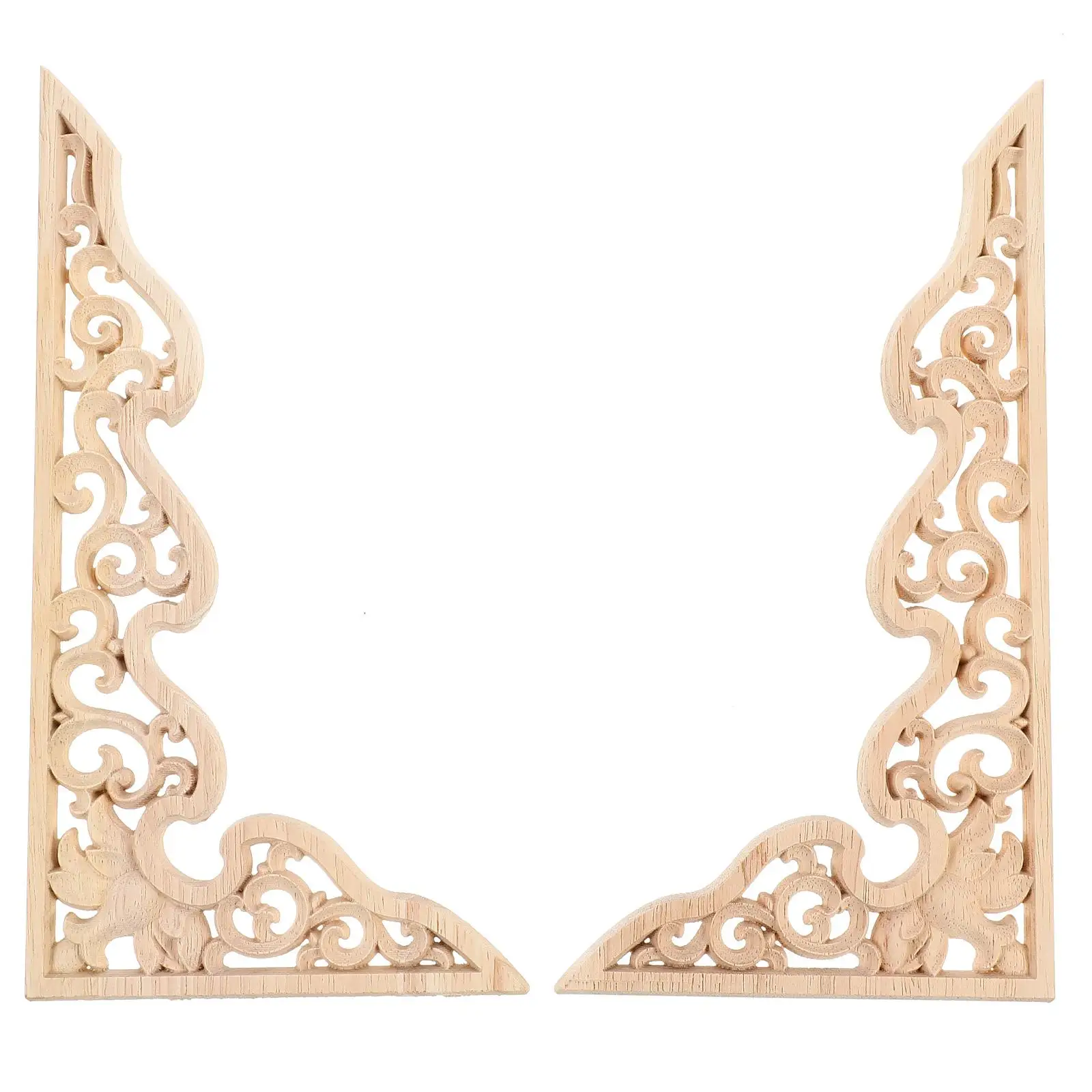 

2 Pcs Wood Carving Decoration 21x11cm High Quality Wooden Applique Furniture Background Wall Home Ornament