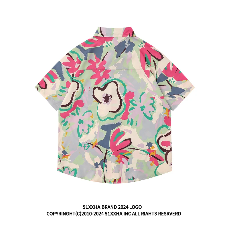 2024 hip-hop design, oil painting, full print beach shirt, men\'s and women\'s American vintage loose summer short sleeved shirt