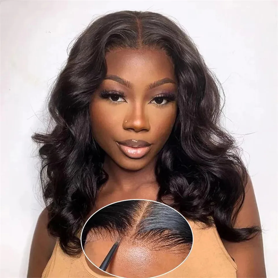 

Body Wave Bob Wig Brazilian Wear To Go Glueless Wig Human Hair Natural Color Density180 Pre Cut Lace Body Wave Bob Wig For Women