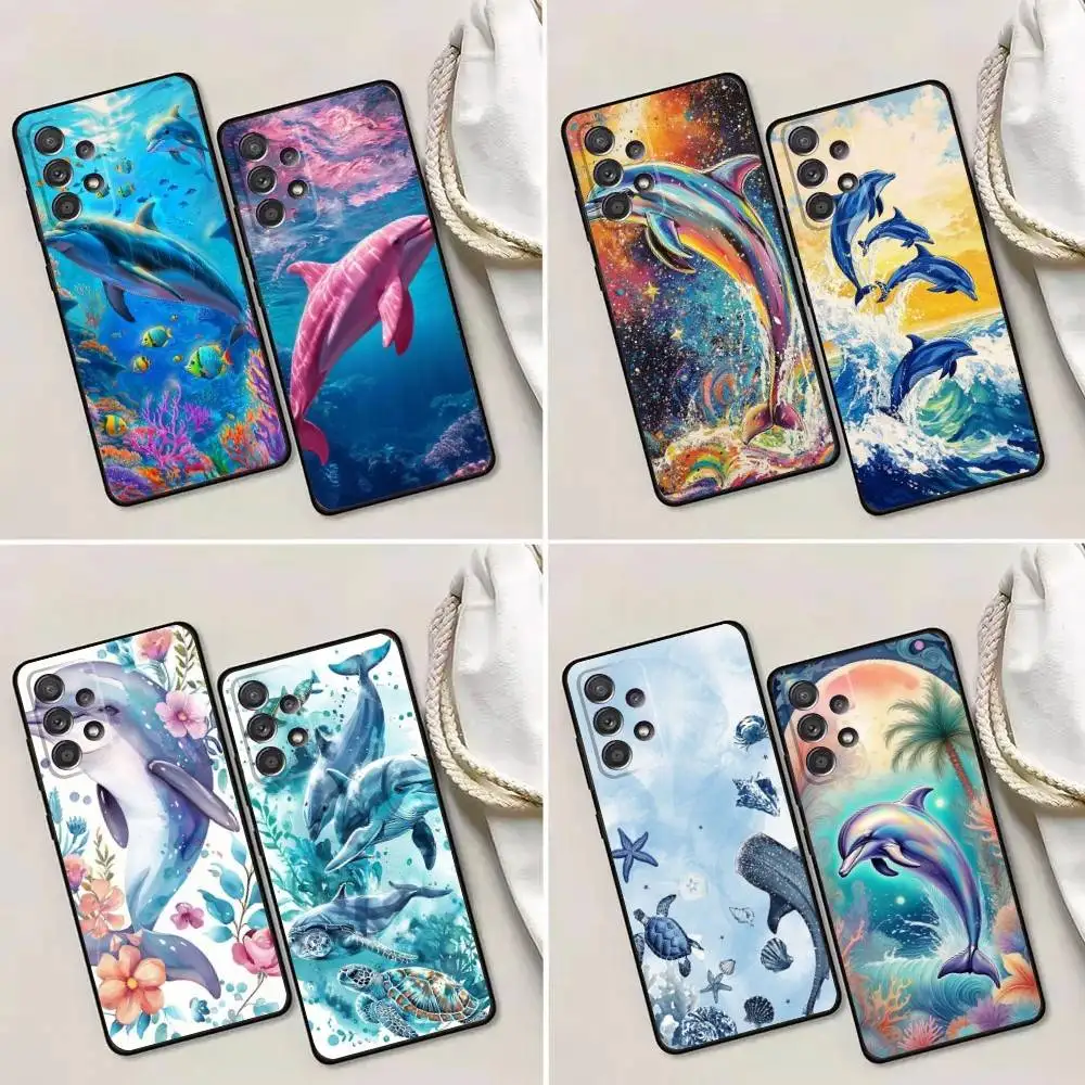 

Ocean Animal Cute Dolphin Sea Phone Case For Samsung Galaxy A13,A21s,A22,A31,A32,A52,A53,A71,A80,A91 Soft Black Phone Cover