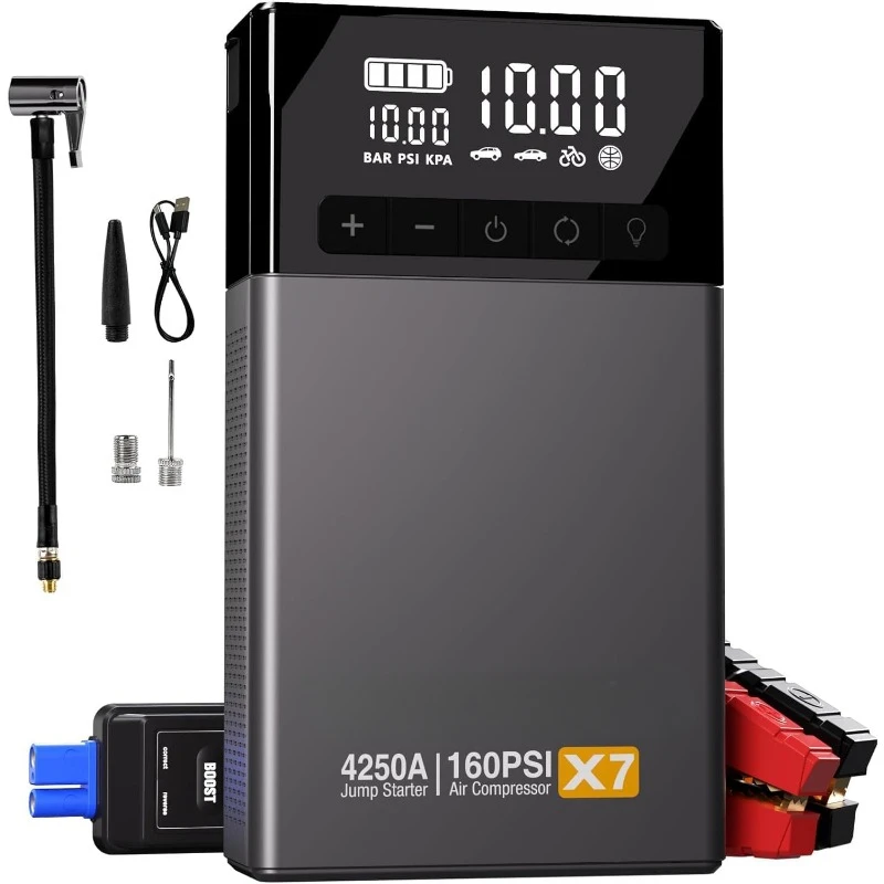 X7 Jump Starter with Air Compressor, 4250A Portable Car Starter with 160PSI Digital Tire Inflator