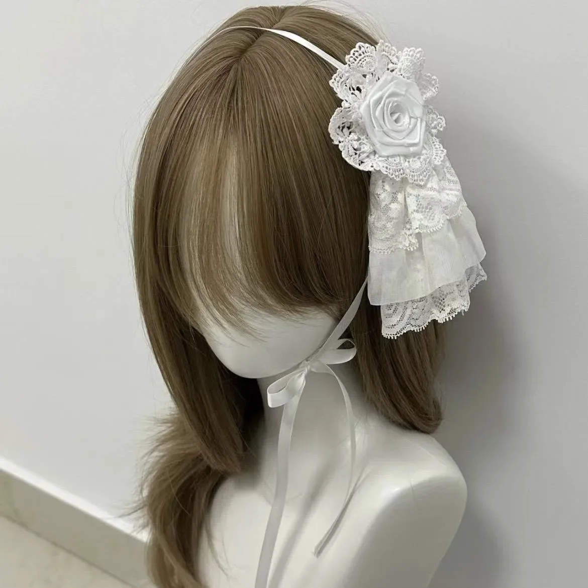 Mujer Original hecho a mano lindo Harajuku negro/blanco Lolita hecho a mano lazo de encaje flor banda para el cabello accesorios para la cabeza