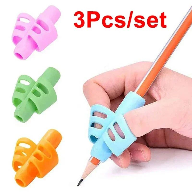 3 pçs crianças escrevendo lápis caneta titular crianças aprendizagem prática silicone caneta ajuda aperto postura dispositivo de correção para estudantes